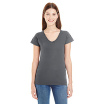 Anvil Women's Charcoal Lightweight Fitted V-Neck Tee