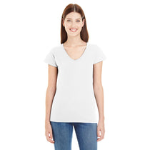 Anvil Women's White Lightweight Fitted V-Neck Tee