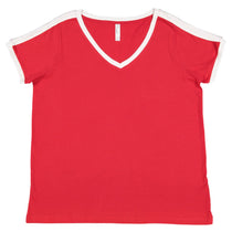 LAT Women's Red/White Curvy Soccer Ringer Premium T-Shirt