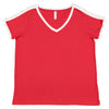LAT Women's Red/White Curvy Soccer Ringer Premium T-Shirt
