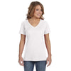 Anvil Women's White Ringspun Featherweight V-Neck T-Shirt