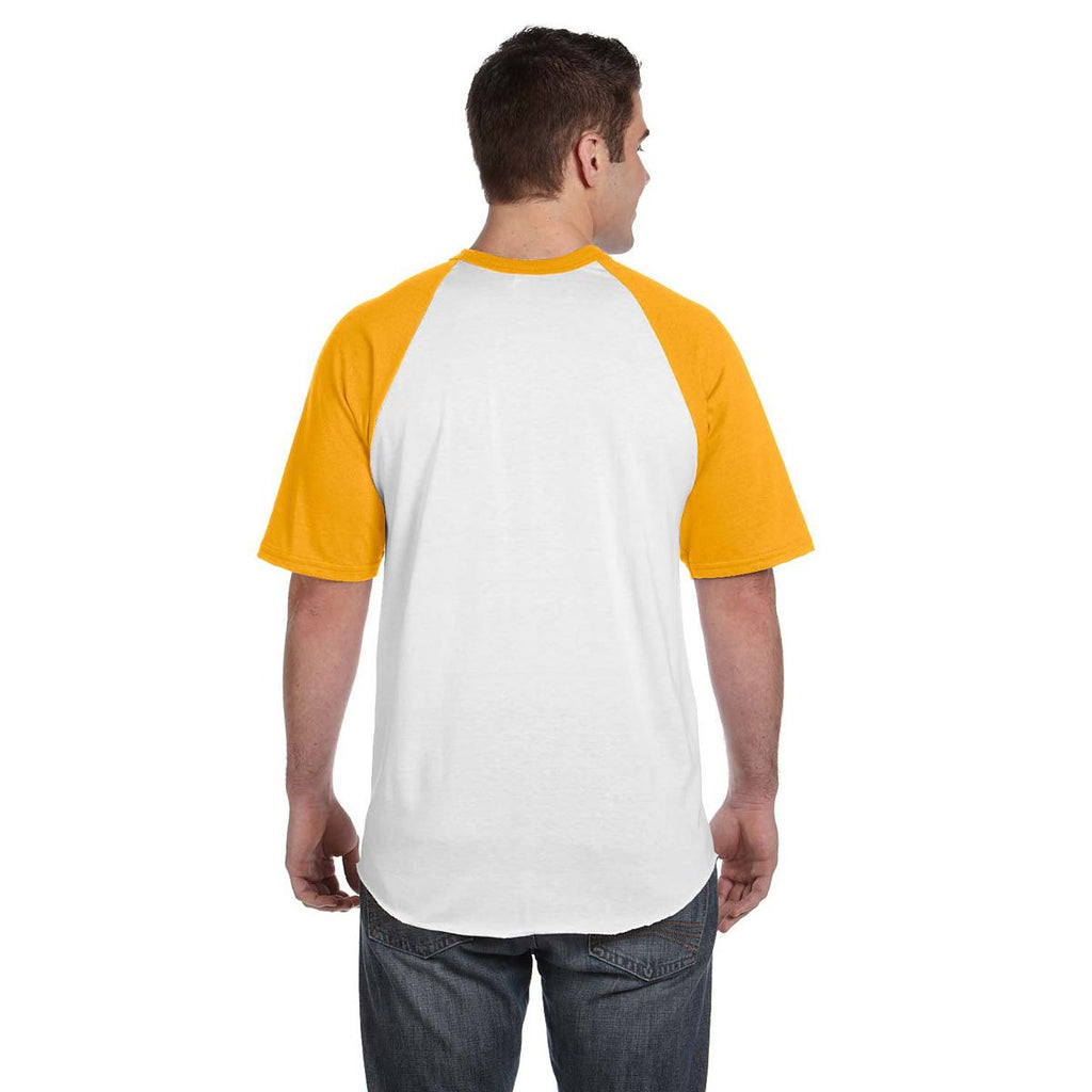 Augusta Sportswear Men's White/Gold Short-Sleeve Baseball Jersey