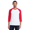Hanes Men's White/Deep Red 4.5 oz. 60/40 Ringspun Cotton/Polyester X-Temp Baseball T-Shirt