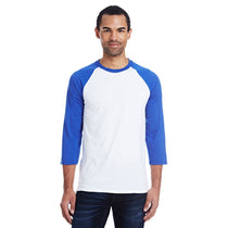 Hanes Men's White/Deep Royal 4.5 oz. 60/40 Ringspun Cotton/Polyester X-Temp Baseball T-Shirt