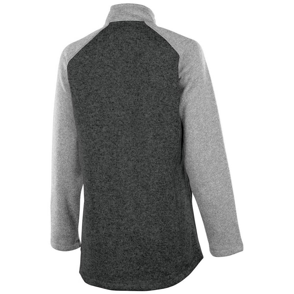 Charles River Women's Charcoal heather/Light Grey Heather Quarter Zip Color Blocked Heathered Fleece