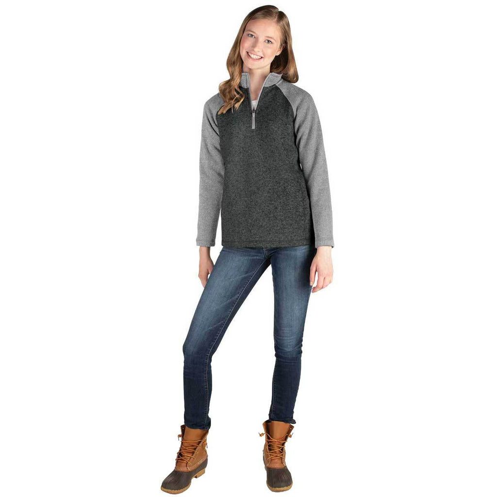 Charles River Women's Charcoal heather/Light Grey Heather Quarter Zip Color Blocked Heathered Fleece