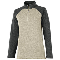 Charles River Women's Oatmeal Heather/Charcoal Heather Quarter Zip Color Blocked Heathered Fleece
