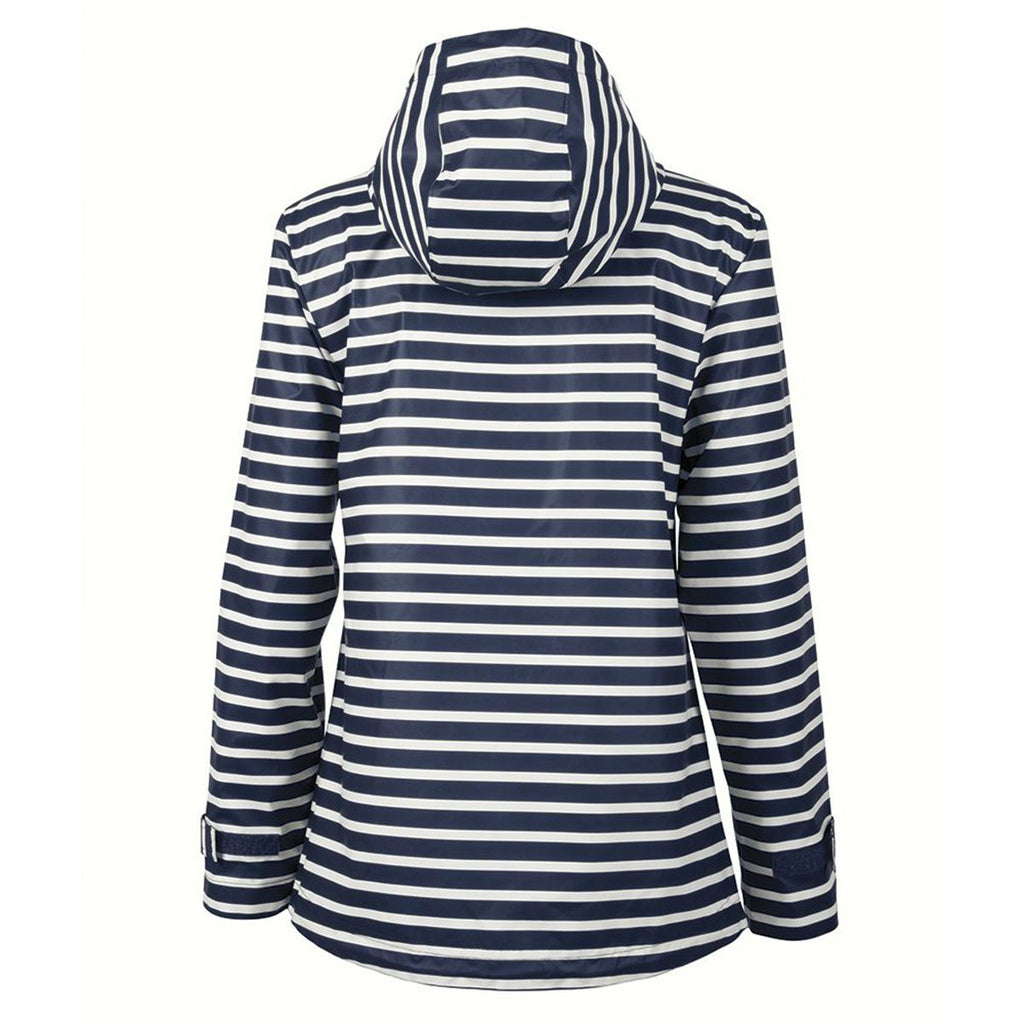 Charles River Women's Navy/white Stripe New Englander Printed Rain Jacket