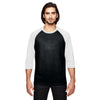 Anvil Men's Black/White Triblend 3/4-Sleeve Raglan T-Shirt