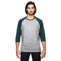 Anvil Men's Heather Grey/Heather Dark Green Triblend 3/4-Sleeve Raglan T-Shirt