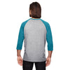Anvil Men's Heather Grey/Heather Galop Blue Triblend 3/4-Sleeve Raglan T-Shirt