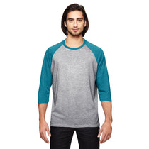 Anvil Men's Heather Grey/Heather Galop Blue Triblend 3/4-Sleeve Raglan T-Shirt