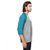 Anvil Men's Heather Grey/Heather Galop Blue Triblend 3/4-Sleeve Raglan T-Shirt