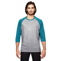 Anvil Men's Heather Blue/True Heather Grey Triblend 3/4-Sleeve Raglan T-Shirt