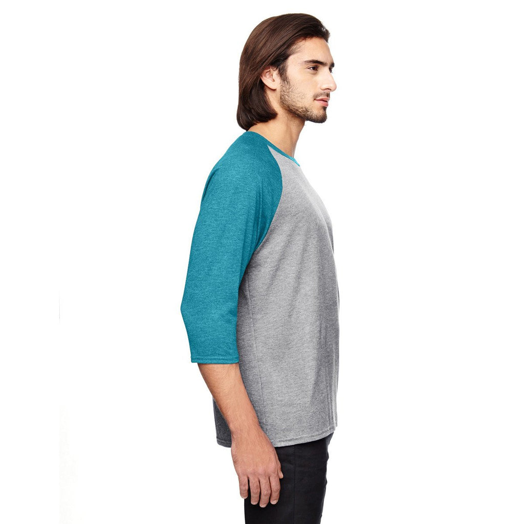 Anvil Men's Heather Blue/True Heather Grey Triblend 3/4-Sleeve Raglan T-Shirt