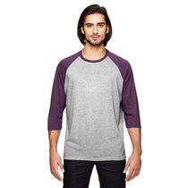 Anvil Men's Heather Grey/True Heather Aubergine Triblend 3/4-Sleeve Raglan T-Shirt