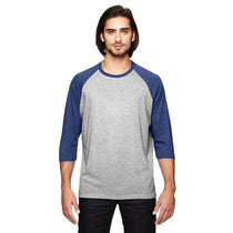 Anvil Men's Heather Grey/True Heather Blue Triblend 3/4-Sleeve Raglan T-Shirt
