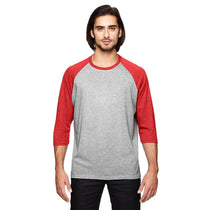 Anvil Men's Heather Grey/True Heather Red Triblend 3/4-Sleeve Raglan T-Shirt