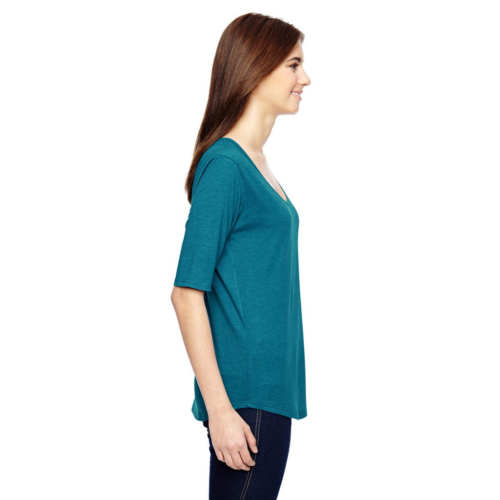 Anvil Women's Heather Galap Blue Triblend Deep Scoop Half-Sleeve T-Shirt