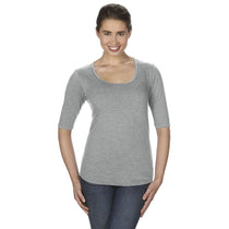 Anvil Women's Heather Grey Triblend Deep Scoop Half-Sleeve T-Shirt