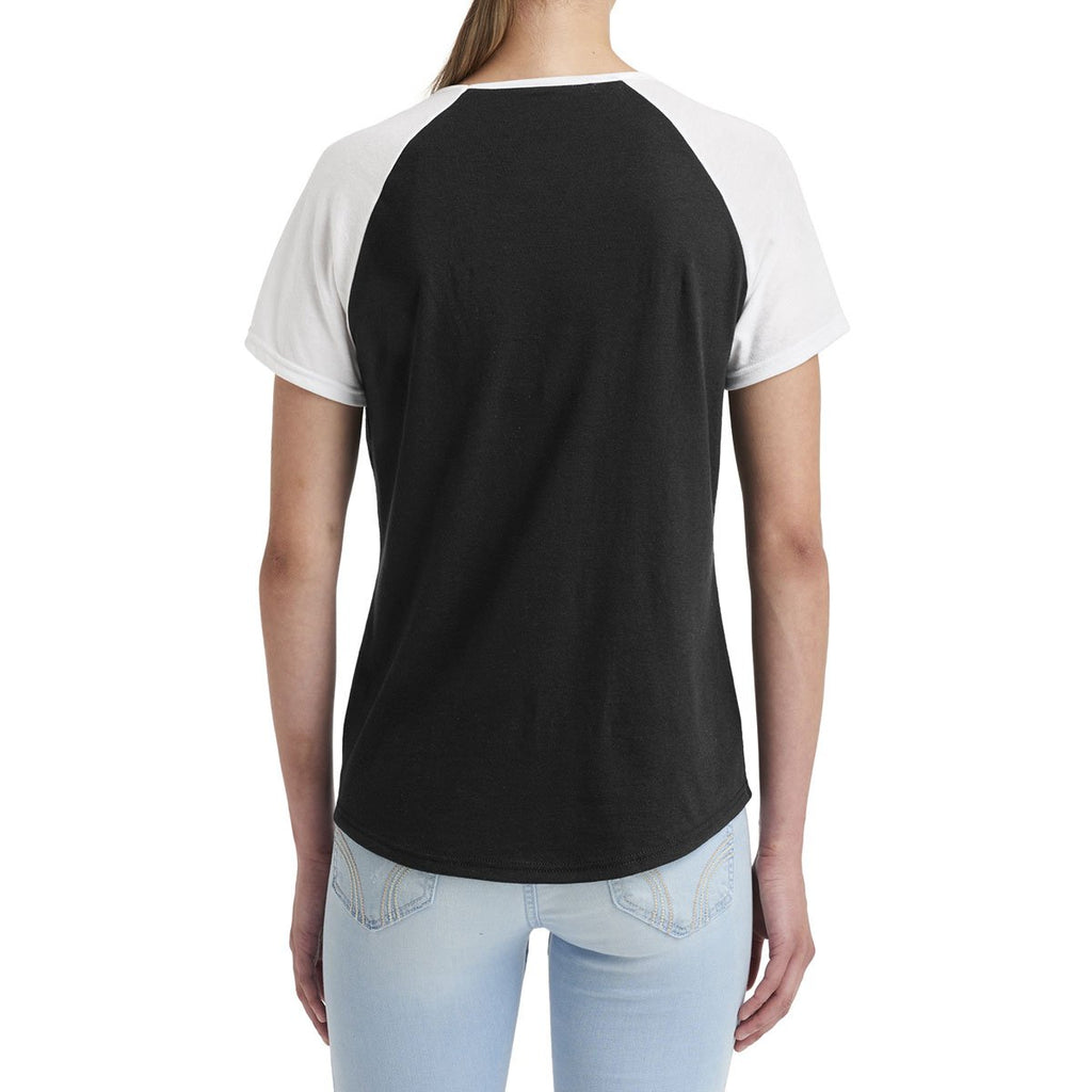 Anvil Women's Black/White Tri-Blend Raglan T-Shirt