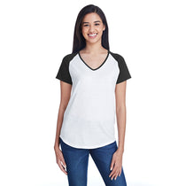 Anvil Women's White/Black Tri-Blend Raglan T-Shirt