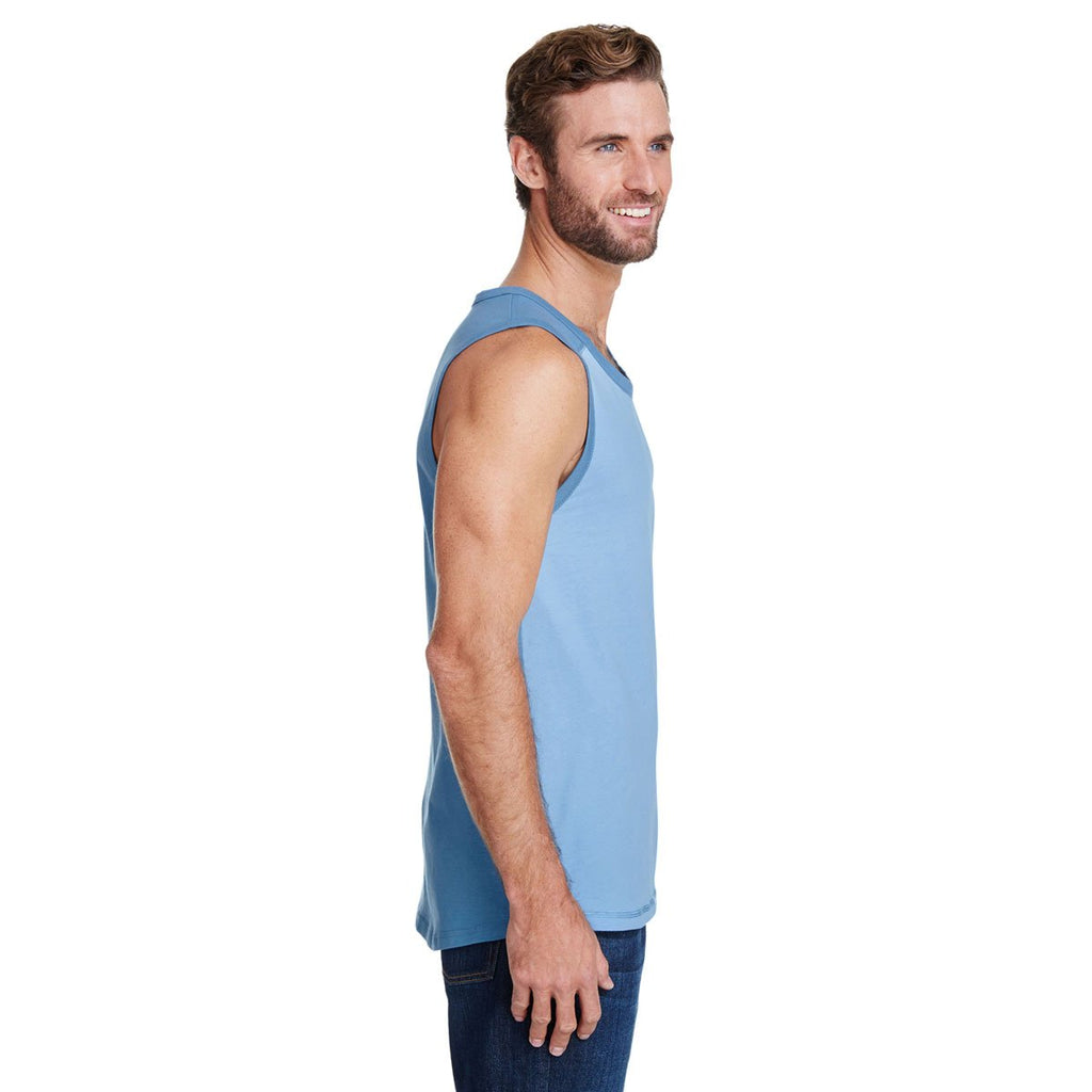 LAT Men's Light Blue/Indigo Contrast Back Fine Jersey Tank Top