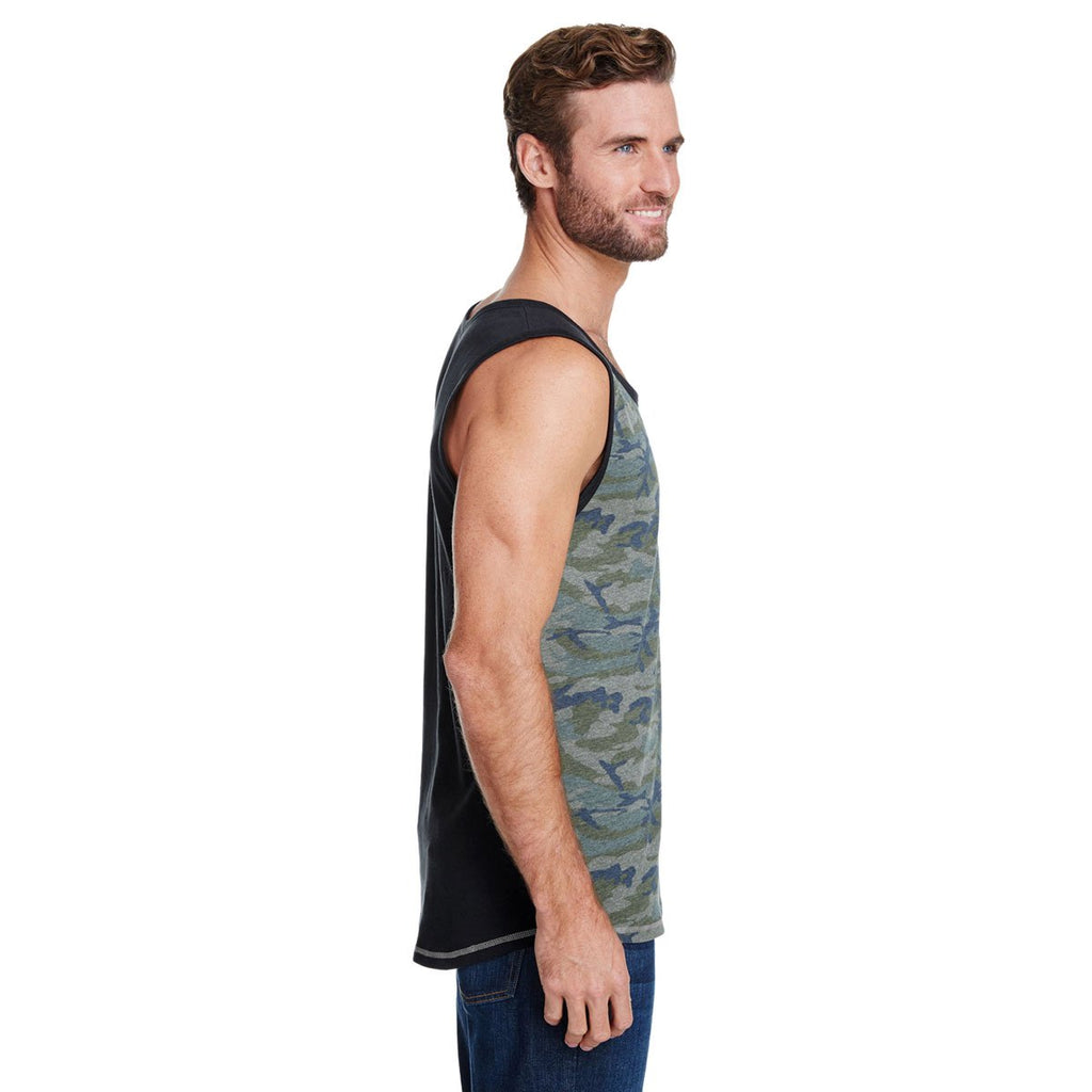 LAT Men's Vintage Camo/Black Contrast Back Fine Jersey Tank Top