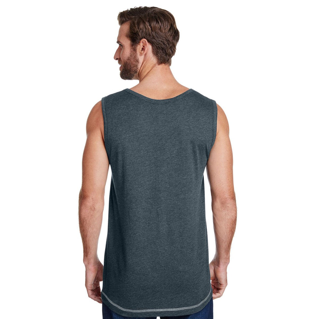 LAT Men's Vintage Heather/Vintage Navy Contrast Back Fine Jersey Tank Top