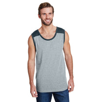 LAT Men's Vintage Heather/Vintage Navy Contrast Back Fine Jersey Tank Top
