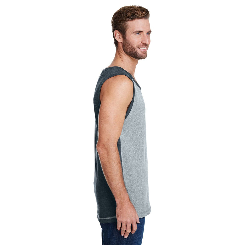 LAT Men's Vintage Heather/Vintage Navy Contrast Back Fine Jersey Tank Top