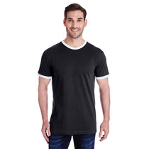 LAT Men's Black/White Soccer Ringer Fine Jersey T-Shirt