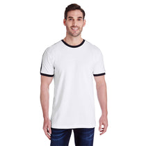 LAT Men's White/Black Soccer Ringer Fine Jersey T-Shirt