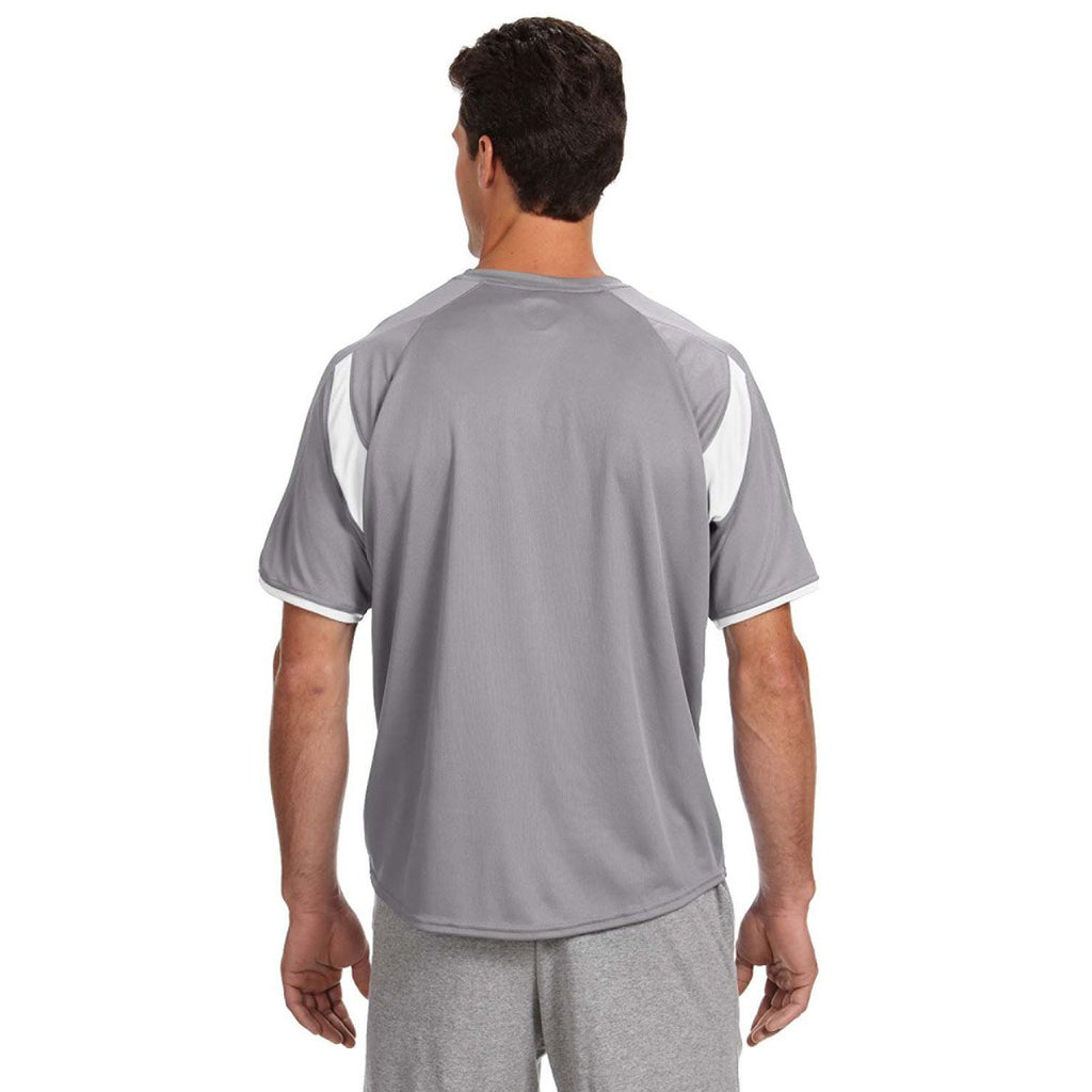 Russell Athletic Men's Steel/White Dri-Power T-Shirt with Colorblock Inserts
