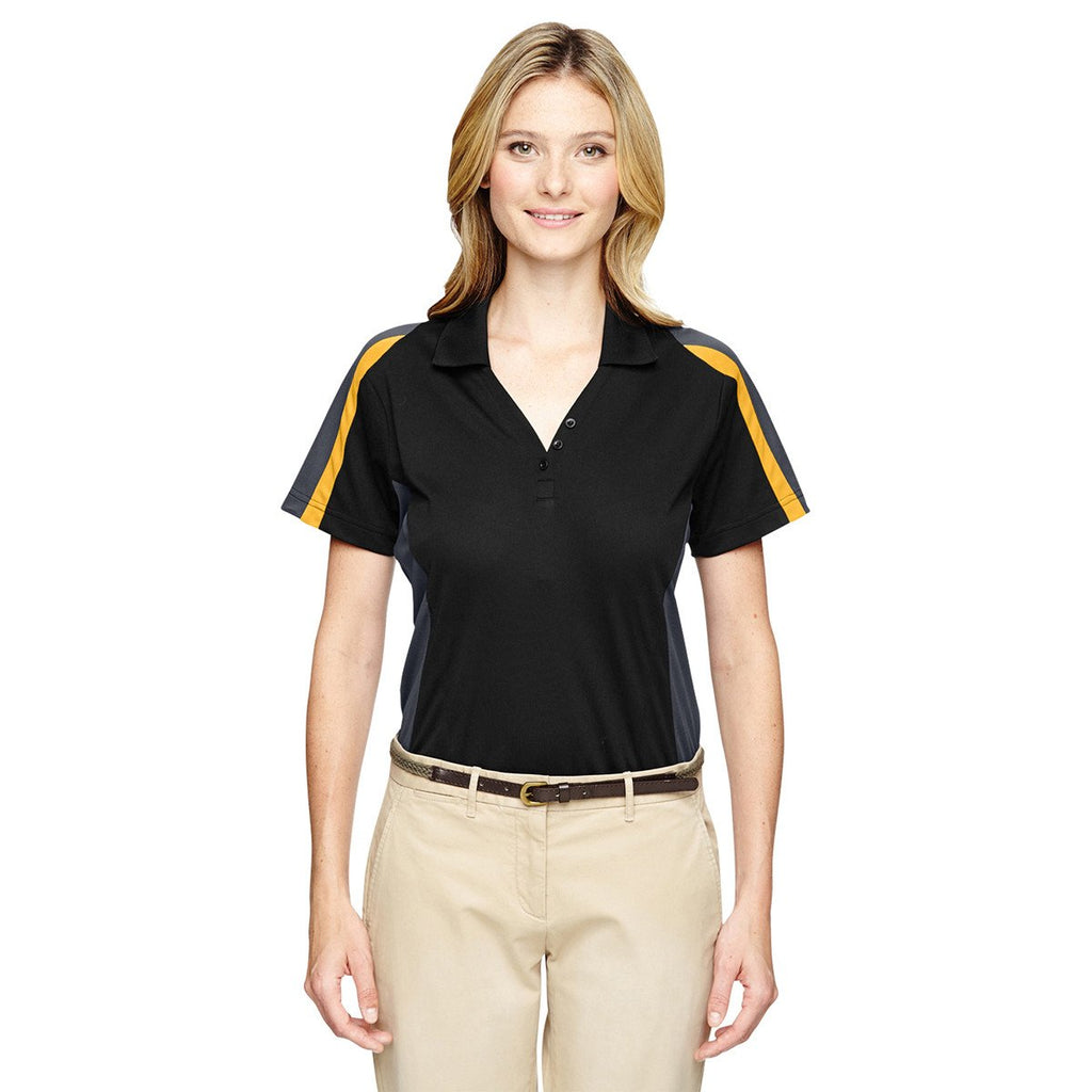 Extreme Women's Black/Campus Gold Eperformance Strike Colorblock Snag Protection Polo