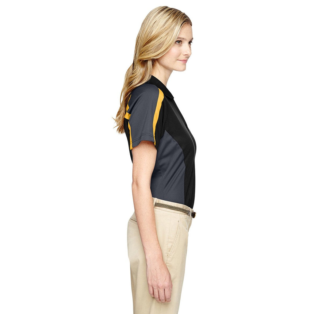 Extreme Women's Black/Campus Gold Eperformance Strike Colorblock Snag Protection Polo