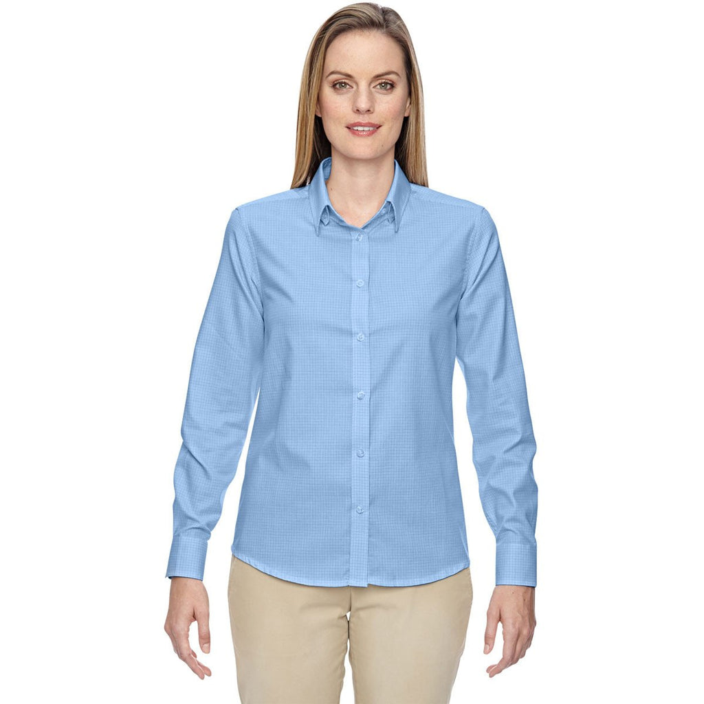 North End Women's Light Blue Paramount Wrinkle-Resistant Twill Checkered Shirt