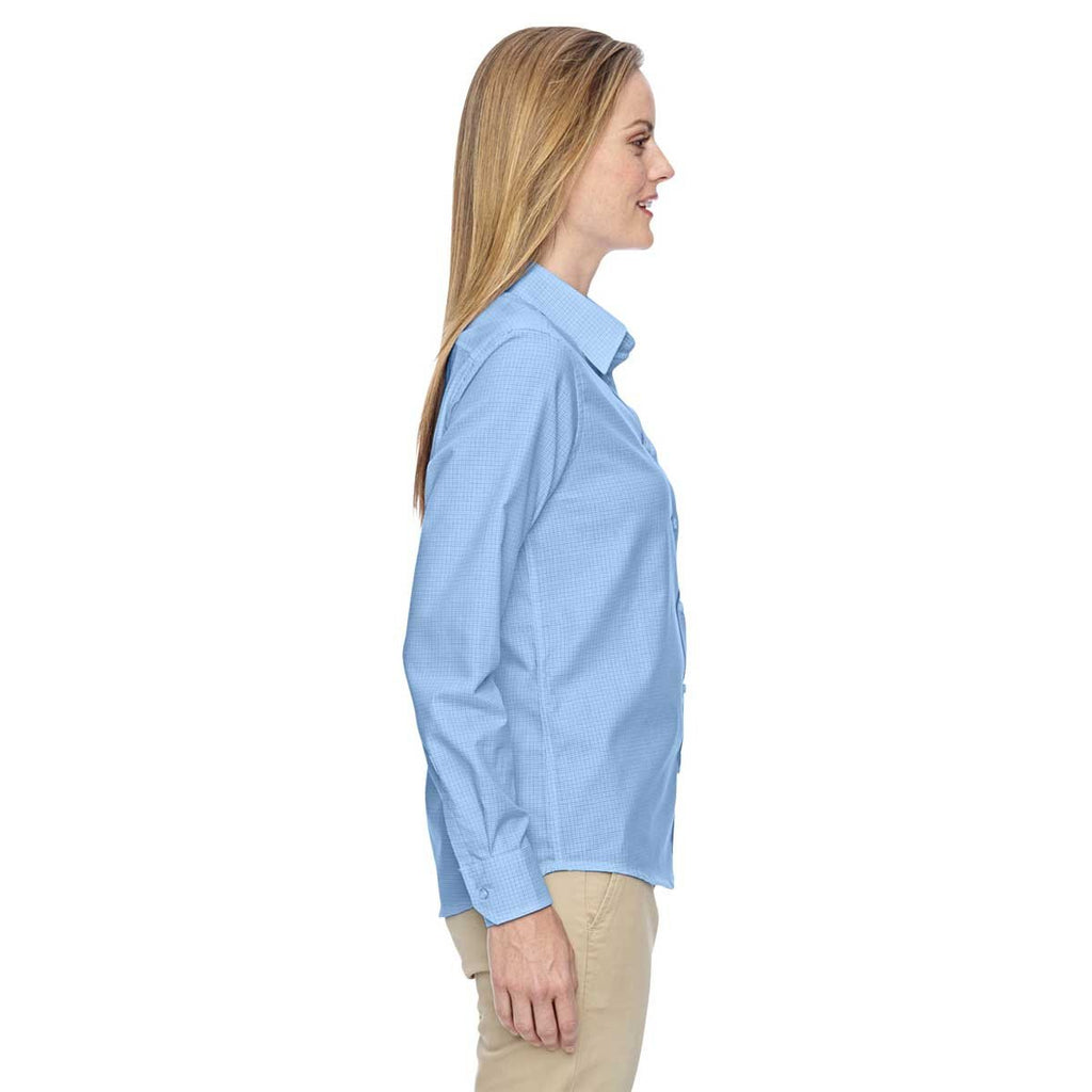 North End Women's Light Blue Paramount Wrinkle-Resistant Twill Checkered Shirt