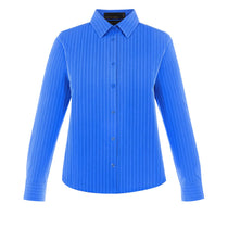 North End Women's Deep Blue Align Wrinkle-Resistant Dobby Vertical Striped Shirt