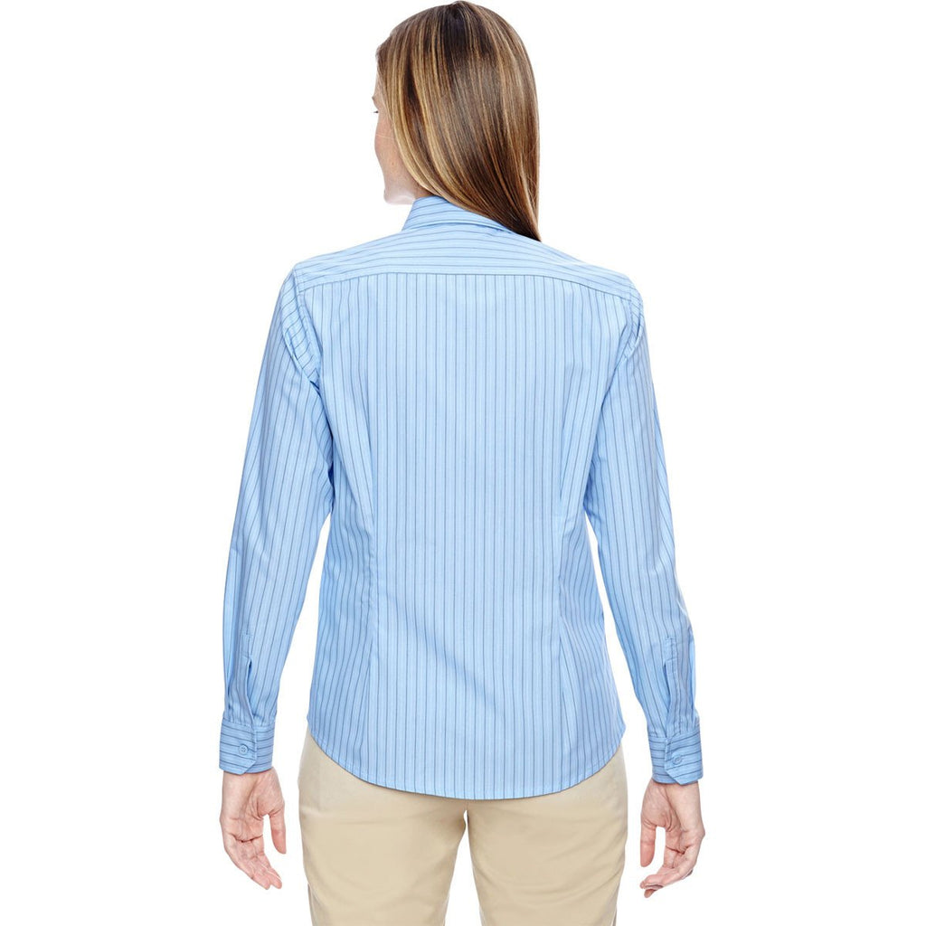 North End Women's Light Blue Align Wrinkle-Resistant Dobby Vertical Striped Shirt
