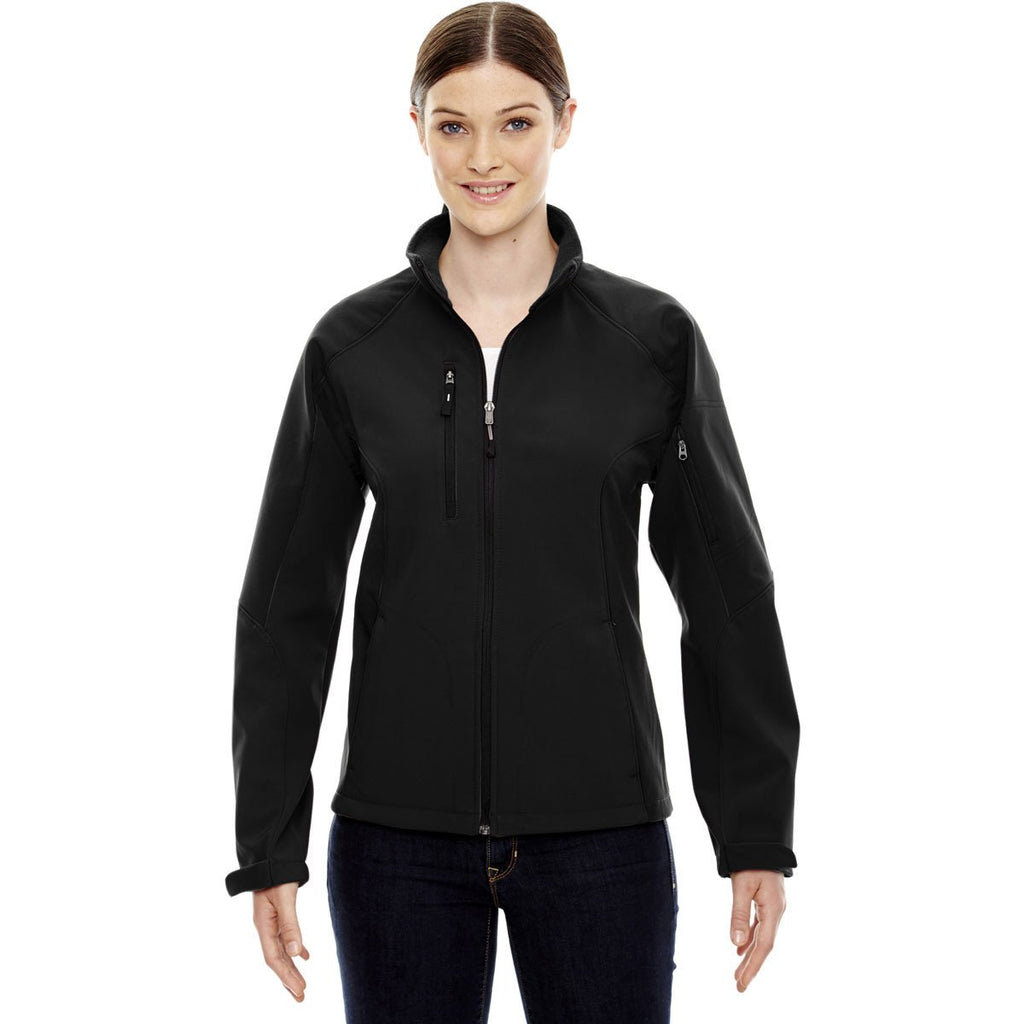 North End Women's Black Compass Colorblock Three-Layer Fleece Bonded Soft Shell Jacket