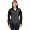 North End Women's Black Silk Terrain Colorblock Soft Shell with Embossed Print