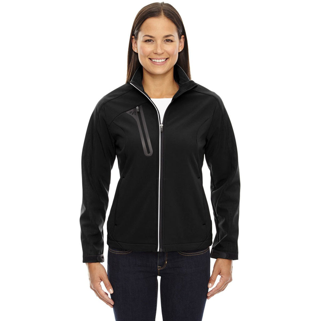North End Women's Black Terrain Colorblock Soft Shell with Embossed Print