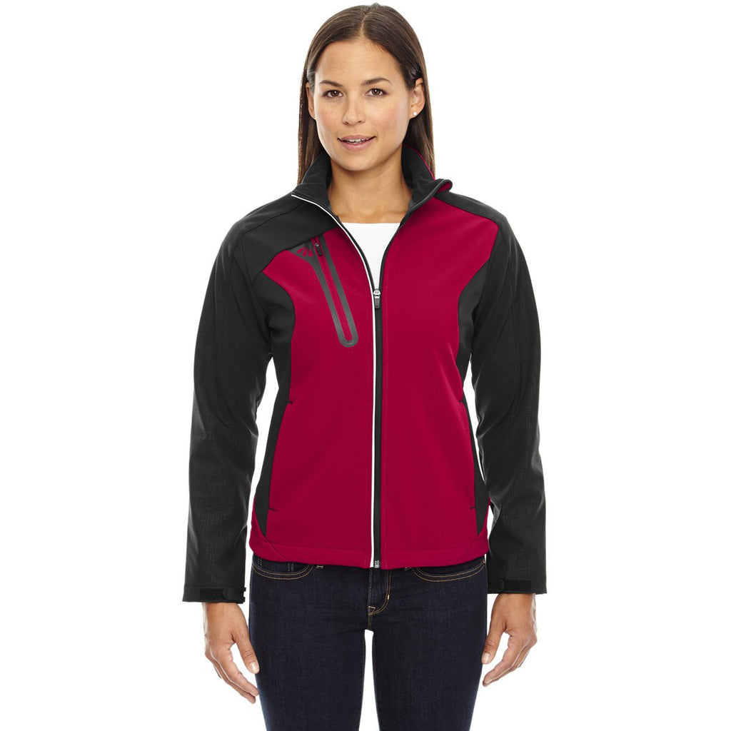North End Women's Classic Red Terrain Colorblock Soft Shell with Embossed Print