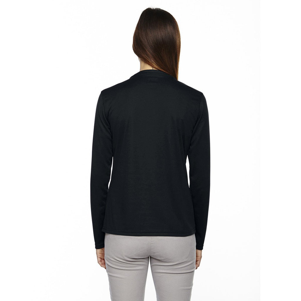 Core 365 Women's Black Agility Performance Long-Sleeve Pique Crewneck