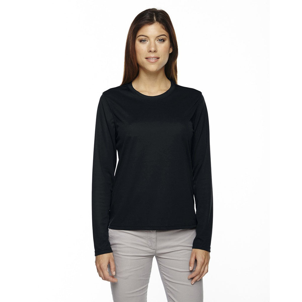 Core 365 Women's Black Agility Performance Long-Sleeve Pique Crewneck