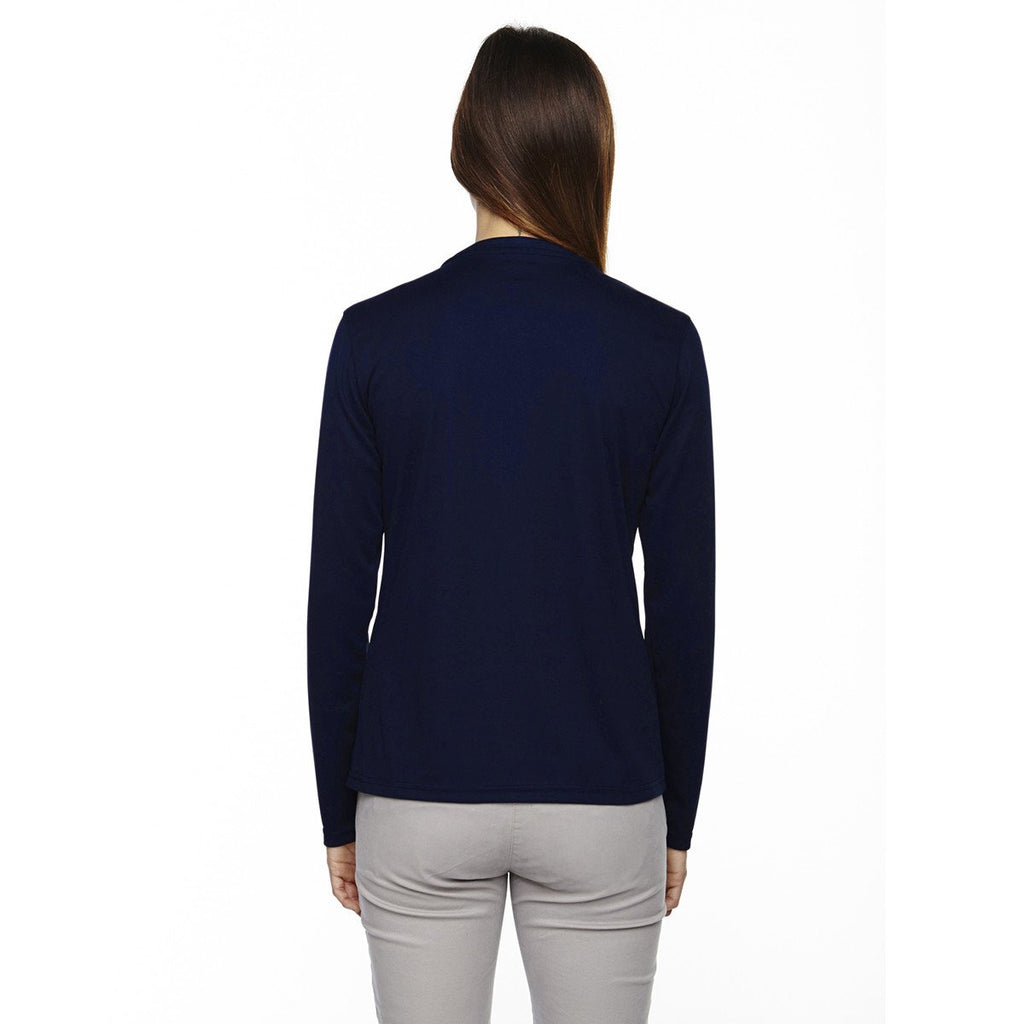 Core 365 Women's Classic Navy Agility Performance Long-Sleeve Pique Crewneck