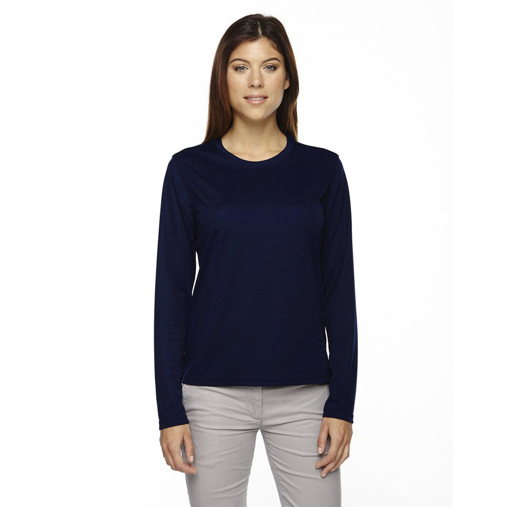 Core 365 Women's Classic Navy Agility Performance Long-Sleeve Pique Crewneck