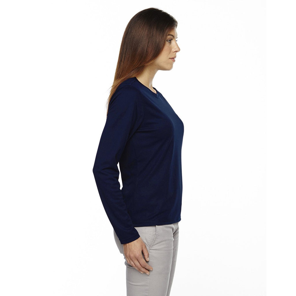 Core 365 Women's Classic Navy Agility Performance Long-Sleeve Pique Crewneck