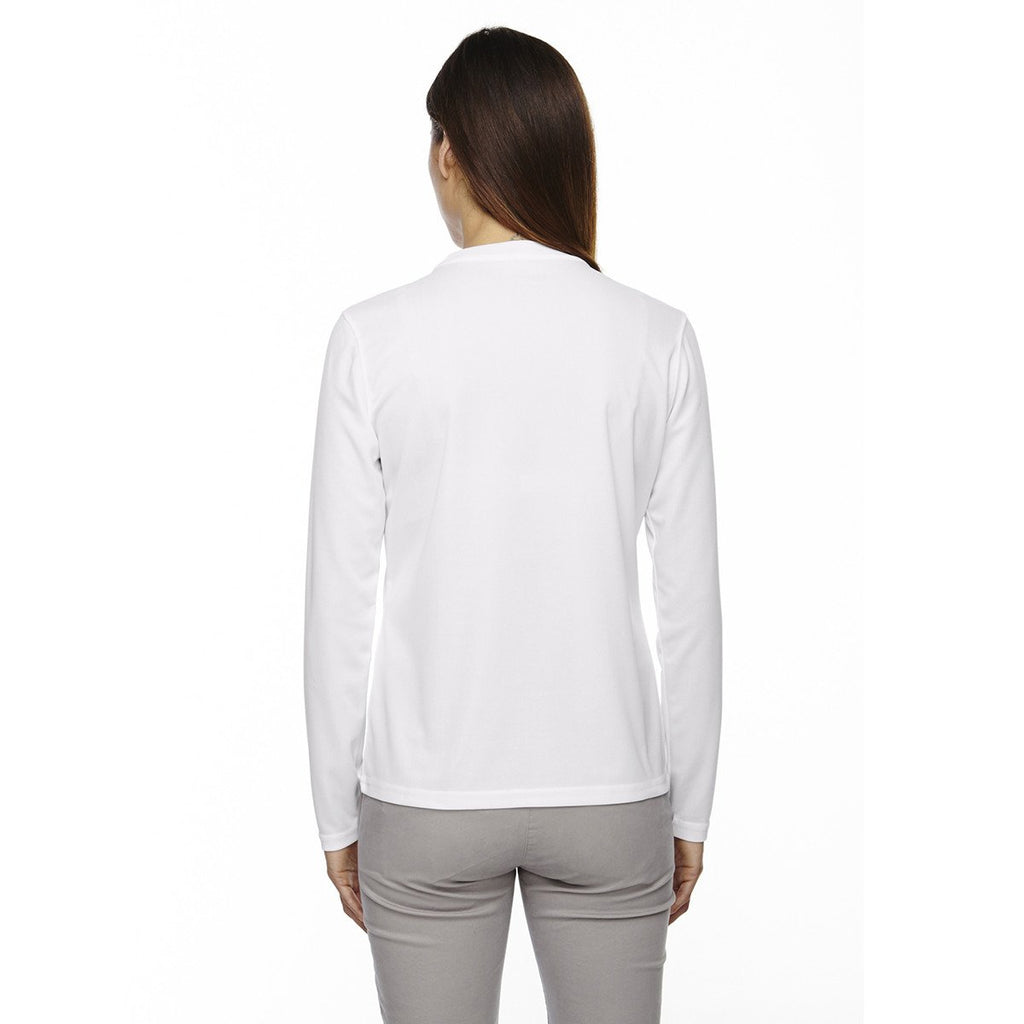 Core 365 Women's White Agility Performance Long-Sleeve Pique Crewneck